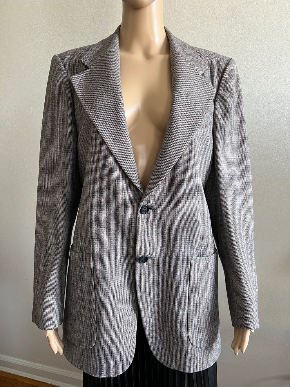 Vtg 70/80 YSL Yves Saint Laurent Houndstooth Micro Check Blazer Coat Jacket